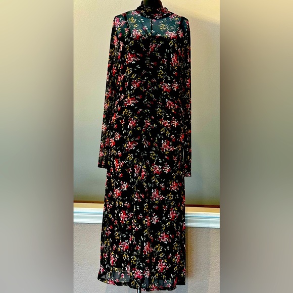 INC International Concepts Floral-Print Mock-Neck Ruched Mesh Dress Size XL - Picture 2 of 16
